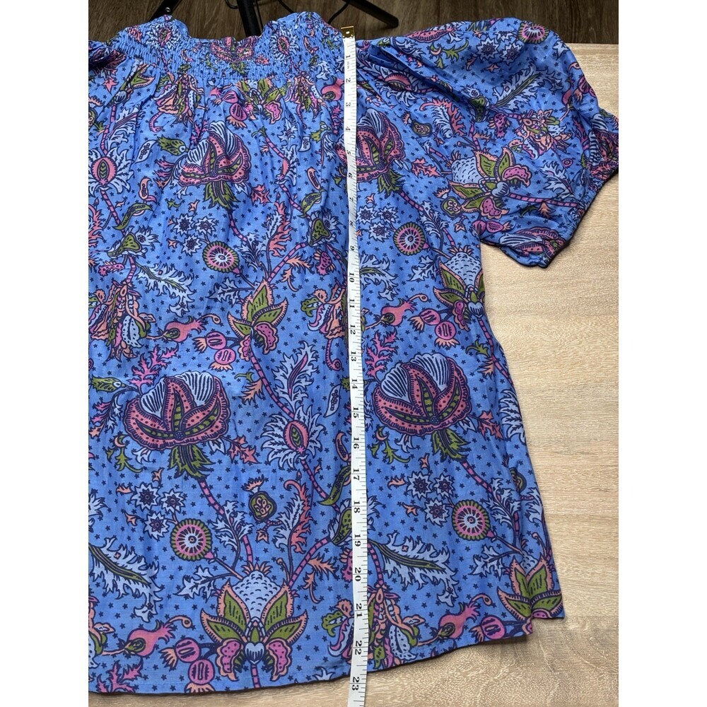 Roller Rabbit Blue Amanda Star Ansley Top Size Large Short Sleeve Mockneck - Picture 7 of 7
